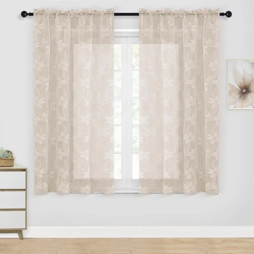 Miniatura 31 de DWCN Paquete de 2 cenefas de encaje floral para cocina, 52 x 18 pulgadas, con bolsillo para barra, cortina de gasa para ventana pequeña, cocina
