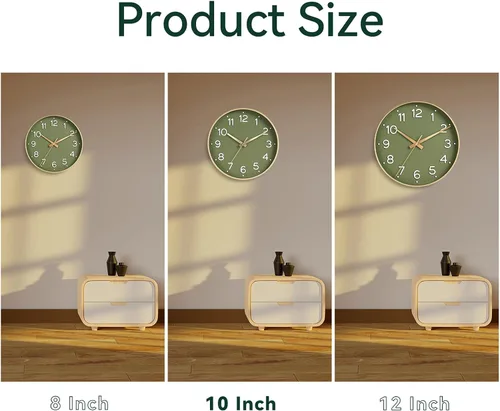 Miniatura 2 de Roymnie Reloj de pared verde, 10 pulgadas, silencioso, funciona con pilas, moderno reloj analógico sin tictac, decorativo para cocina, dormitorio