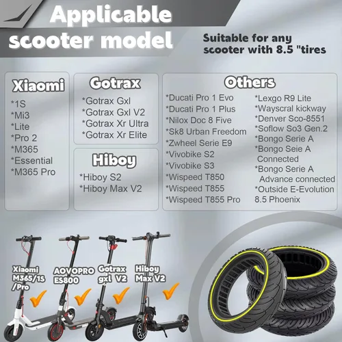 Miniatura 2 de 8.5x2.0 Neumático para Patinete, Compatible con 50/75-6.1 8 1/2x2 Neumático Original, 8.5 Pulgadas Compatible con Xiaomi m365/pro Aovopro ES80 Línea