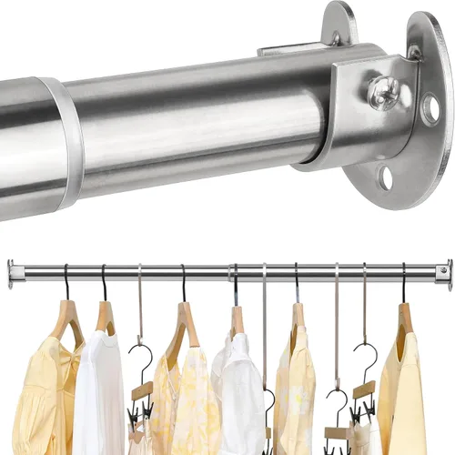 Barras de armario para colgar ropa, resistentes, longitud ajustable (plata, 66.5 - 76 pulgadas)