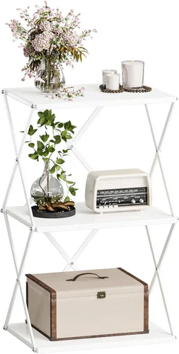 Miniatura 9 de Mesa auxiliar de 3 niveles, pequeña mesa auxiliar alta, mesa de noche con almacenamiento para sofá, mesas laterales para sala de estar, dormitorio