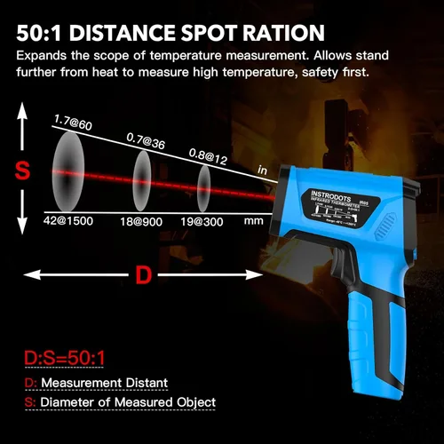 Miniatura 3 de Termómetro infrarrojo pistola de temperatura, -40℉ a 2192℉ Termómetro de alta temperatura láser dual con pantalla LCD a color, pirómetro industrial