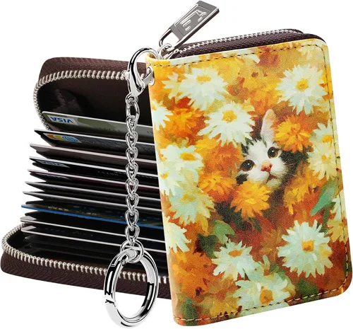 Miniatura 13 de FurArt Cartera con Cremallera para Mujeres, Cartera con Bloqueo RFID para Tarjetas de Crédito, Portador de Tarjetas de Presentación, Cartera Llavero