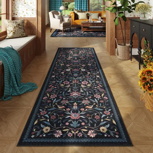 Miniatura 38 de Alfombra de entrada vintage con medallón floral de 2 x 3 pulgadas, lavable a máquina, alfombra de entrada de pelo bajo, suave, pequeña, alfombra