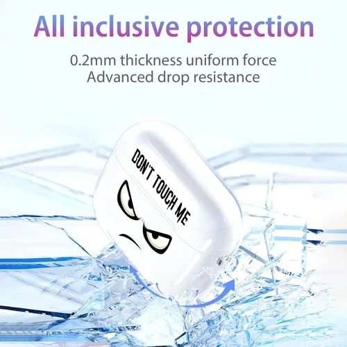 Miniatura 6 de Funda transparente para AirPod Pro 2019, Don't Touch My PODS, funda negra con llavero de ojos grandes, linda caricatura para AirPods Pro, funda