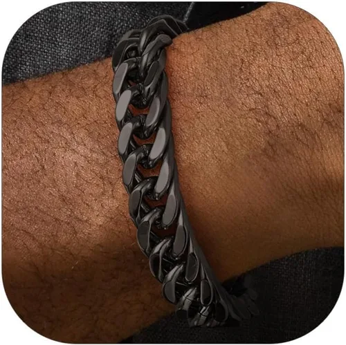 Miniatura 13 de FaithHeart Pulsera de eslabones cubanos de acero inoxidable para hombre, cadena de eslabones para hombre chapada en oro/negro/plata de 8/12/17mm