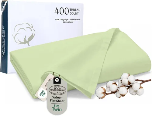 Miniatura 44 de Royale Linens Sábana Plana de Algodón Peinado de Fibra Larga 100% de 300 Hilos - Súper Suave - Sábanas Superiores - Sábana Plana Queen Vendida por
