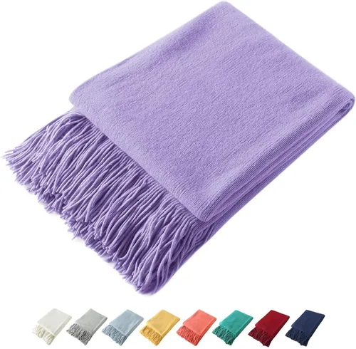 Miniatura 30 de Homiest - Manta decorativa de punto con flecos, manta ligera y suave tejida de acrílico con borlas para sofá, sillón, cama