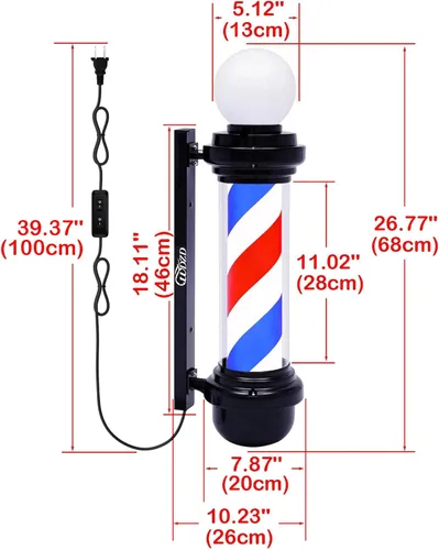 Miniatura 2 de Luz de poste de barbero de 27 pulgadas rojo blanco y azul