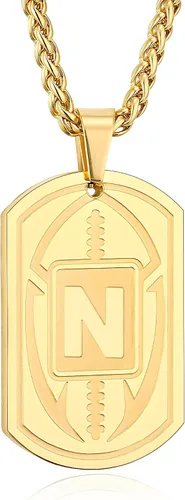 Miniatura 13 de Graduation Gifts - Football Initial Necklace for Men Boys Kids Teen Dog Tag Stainless Steel Black Letter Pendant Sport Football Athletes Jewelry