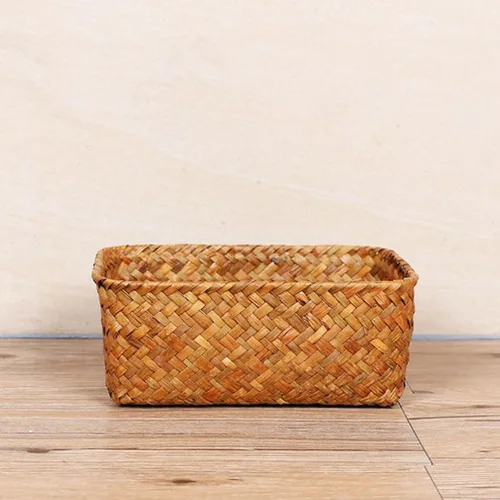 Miniatura 7 de Cestas de almacenamiento de pastos marinos para decoración del hogar, cesta rectangular de mimbre para almacenamiento de aperitivos, cestas tejidas