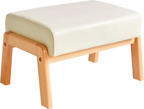IBUYKE Taburete otomano pequeño de 10.2" de altura, reposapiés rectangular de cuero sintético PU con asiento acolchado y patas de madera, otomano de