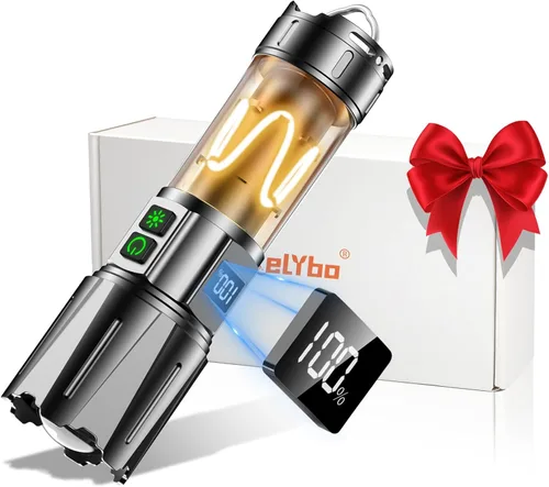 Miniatura 10 de Relybo Linternas recargables de alto lúmenes, linterna LED de 100000 lúmenes, linternas superbrillantes de alta potencia, largo alcance de 5000