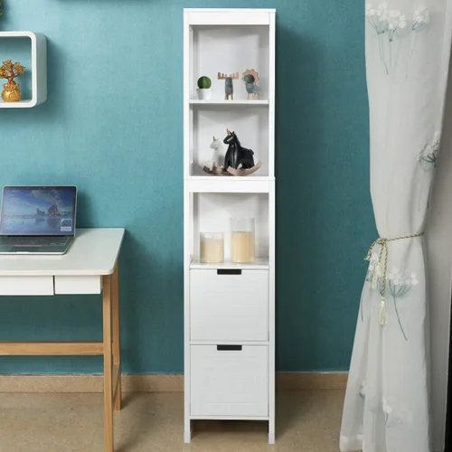 Miniatura 4 de Tangkula Gabinete de Almacenamiento Alto para Baño, Independiente de 57" de Alto Gabinete de Piso Delgado para Baño con Estantes Abiertos de 3