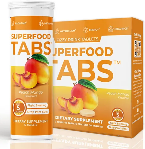 Superfood Tabs skinnytabs - Bebida limpiadora antihinchazón con 15 superalimentos, apoya la digestión, la energía y los antojos, vegano, sin OMG, 30