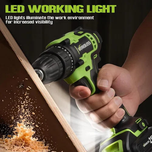Miniatura 7 de WORKBLESS Juego de Taladro Eléctrico de 21V, Taladro Inalámbrico con Batería y Cargador, Portabrocas sin Llave de 3/8'', Velocidad Variable