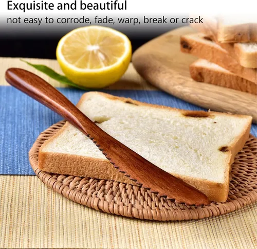 Miniatura 4 de Juego de 5 cuchillos de madera para cena, cuchillos de pastel pulidos, cuchillo de mantequilla reutilizable, cuchillo ecológico hecho a mano, juego