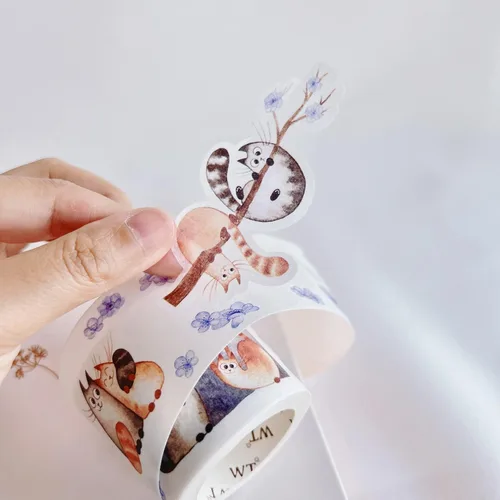 Miniatura 3 de WT Chonky Cat Washi - Juego de calcomanías de cinta Washi, 4 rollos, diseños originales, calcomanía decorativa de acuarela de lindo gato, calcomanía
