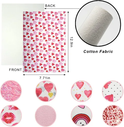 Miniatura 2 de Hying 8 hojas de cuero sintético rosa de San Valentín para manualidades, hoja de cuero sintético con purpurina de 8 x 13 pulgadas, hojas de tela