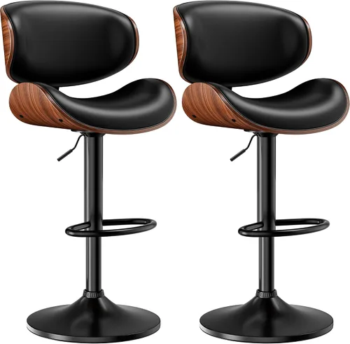 Miniatura 24 de Taburetes de bar, taburetes de bar giratorios ajustables para isla de cocina, sillas de barra de cuero moderno de mediados de siglo de altura