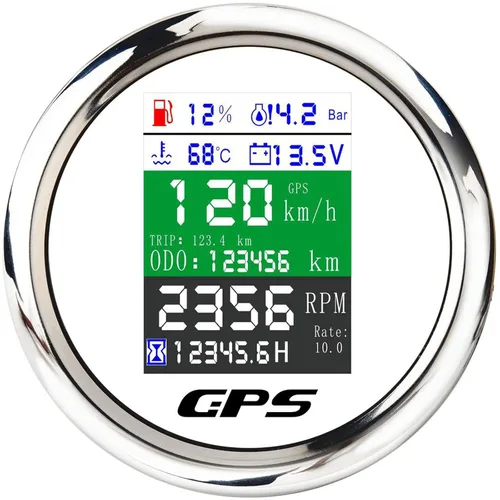 Miniatura 9 de Velómetro GPS 6 en 1 MAIMEIMI 85mm 3-3/8" Tachómetro Ajustable Multifuncional Voltímetro Nivel de Combustible Temperatura del Agua Presión de Aceite