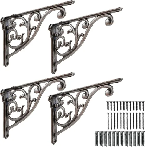 Miniatura 56 de Soportes de estante de 4 pulgadas, paquete de 4 soportes de pared de latón antiguo de alta resistencia, estantes decorativos de cocina victoriana