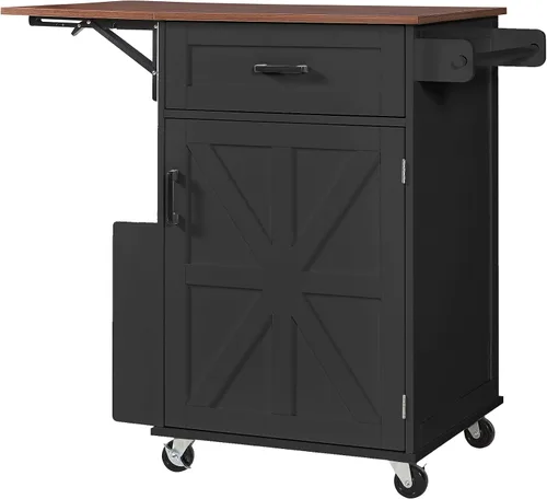 Miniatura 8 de LUMISOL Isla de cocina de granja con hoja caída, carrito de cocina rodante con ruedas bloqueables y estante lateral abierto, 39.3 pulgadas de ancho