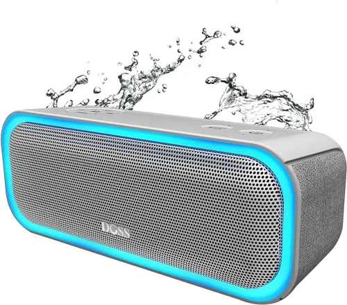 DOSS Bocina SoundBox Pro Bluetooth inalámbrica portátil con sonido estéreo de 20 W, bajos adicionales activos, conexión inalámbrica estéreo, luces