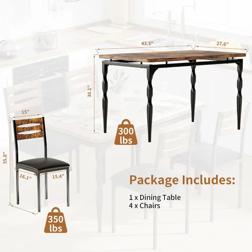 Miniatura 2 de IDEALHOUSE Juego de mesa de comedor de 5 piezas, juego de mesa de comedor y sillas de estilo industrial para 4, juego de mesa de cocina para Marrón