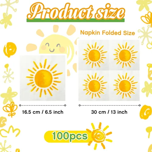 Miniatura 2 de Yeaqee 100 servilletas de papel boho Sunshine para el primer cumpleaños, baby shower, decoraciones de fiesta, papel desechable de 13 x 13 pulgadas