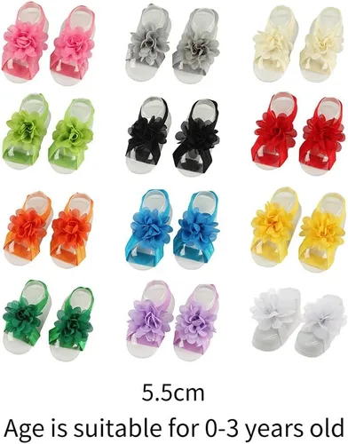 Miniatura 6 de Eforcase 12 pares de sandalias descalzas para bebé y niña, sandalias descalzas de flores para bebés recién nacidos, niñas pequeñas