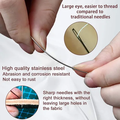 Miniatura 6 de Agujas de ojo grande para coser a mano, 50 agujas de coser de ojos grandes de alta calidad con enhebradores y tubo de almacenamiento, 5 agujas