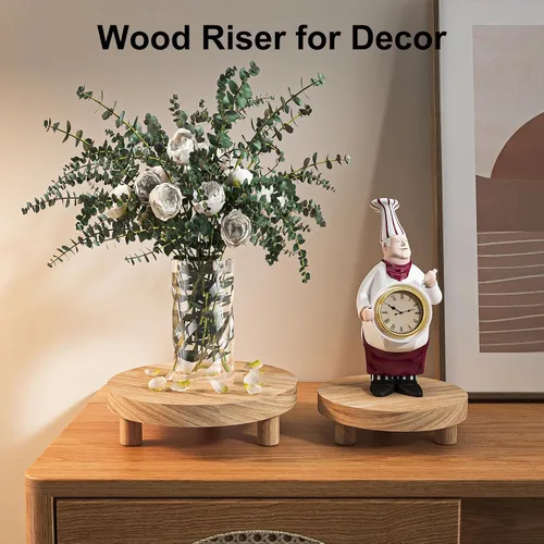 Miniatura 2 de 3 Piezas Soporte de Madera para Plantas Interior Exterior, Elevador Redondo de Madera para Decoración 6/8/10" Taburete de Madera Soporte