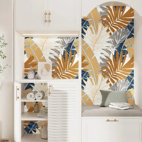 Miniatura 7 de Wallercity Papel Tapiz de Hojas Botánicas Tropicales Papel Tapiz Floral de Plantas Marrones para Sala de Estar Dormitorio Papel Tapiz Despegar