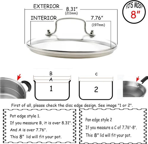 Miniatura 2 de HEVSTIL Tapa de vidrio templado resistente, tapa de vidrio templado, tapa de olla de vidrio transparente de 8 pulgadas/8.3 in, con mango de acero