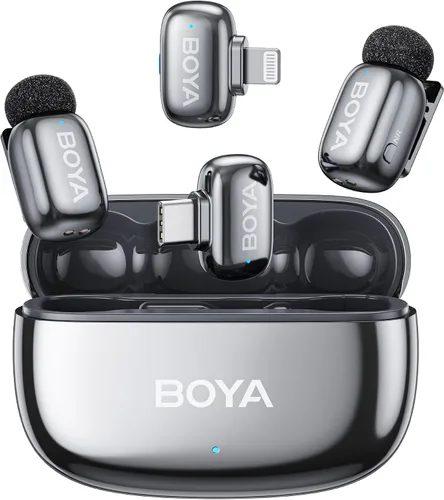 Miniatura 12 de BOYA Mini 2 Micrófono inalámbrico Lavalier para iPhone 15-17/Android, cancelación de ruido, control de aplicaciones, 48 kHz/24 bits, mini micrófono