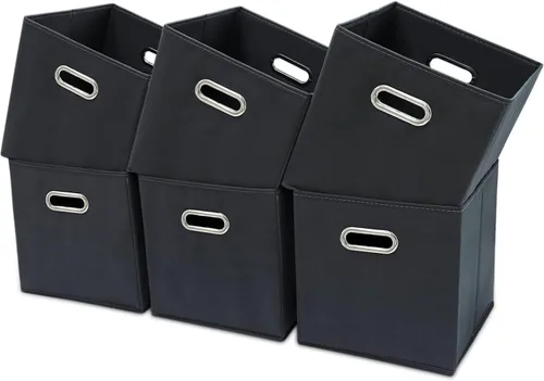 Miniatura 11 de Cubos de almacenamiento de tela – 13 x 13 x 13 pulgadas, cubos organizadores plegables con asas dobles – juego de 6, color azul