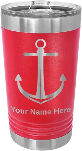 Miniatura 14 de LaserGram Vaso de pinta aislado al vacío de 16 onzas, ancla de barco, grabado personalizado incluido (negro)