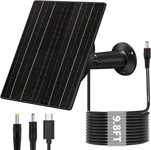 Zivif Panel solar de 10 W para cámara de seguridad de 5 V/12 V y cámaras de sendero, cargador solar con CC 5.5 × 0.083 in, 4.0 × 0.067 in y 3.5 ×