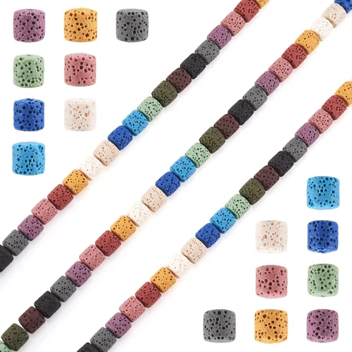 Miniatura 9 de Craftdady 25 cuentas de piedra de lava negra natural, tubo de columna, piedras preciosas volcánicas, cuentas sueltas para curación de energía