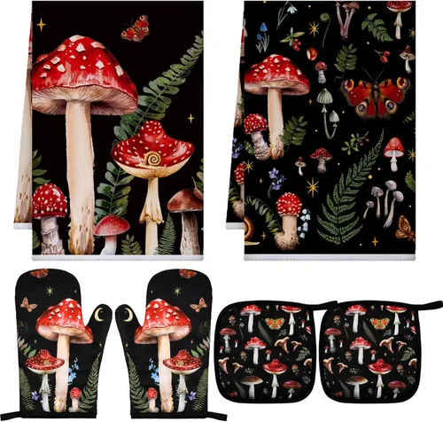 Miniatura 8 de Bencailor 6 piezas de toallas de cocina de granja, guantes de horno y soportes para ollas, paños decorativos para cocina, té, antideslizantes, blanco