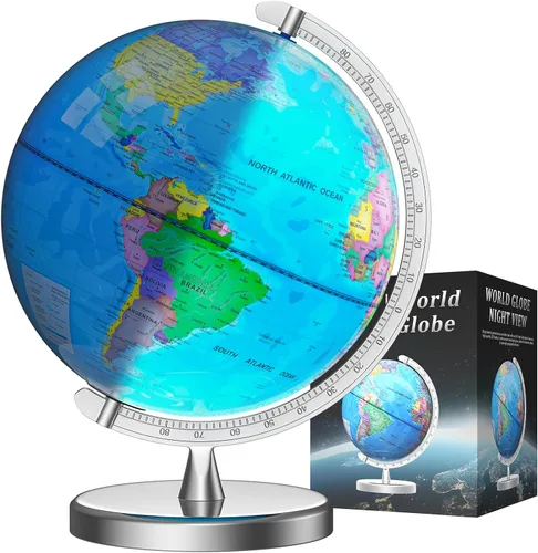 Globo del mundo iluminado de 12 pulgadas para niños y adultos, lámpara de globo con mapa del mundo para niños, base estable de metal pesado, regalo