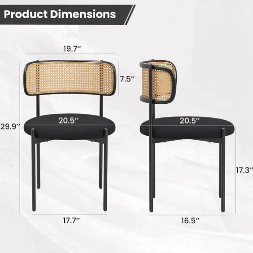 Miniatura 3 de Farini Juego de 4 sillas de comedor tapizadas modernas, sillas de comedor con respaldo de ratán, sillas de cocina decorativas con patas de metal