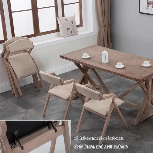 Miniatura 7 de 2-Pack Folding Chairs with Cushion, Farmhouse Folding Dining Chairs, Linen Padded Foldable Chairs for Dining Room, Parties, Office(Beige)