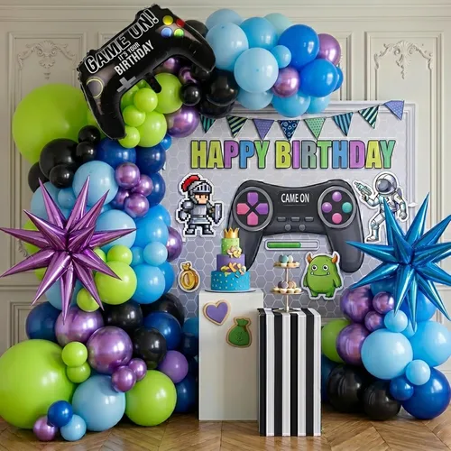 Miniatura 14 de Kit de arco de guirnalda de globos azul rojo negro blanco 140PCS con tarjetas de fondo adhesivas Globos de mylar grandes Starburst para fiesta