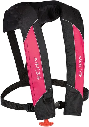 Onyx A/M-24 Automatic/Manual Inflatable Life Jacket, U.S. Coast Guard Approved, Low Profile, Compact Design, Manual Convertible Inflation Option Rosa