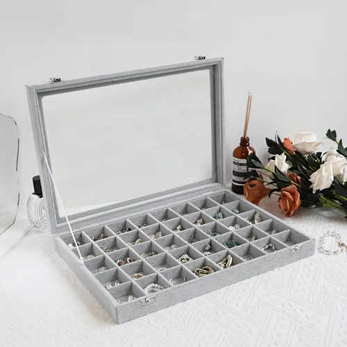 Miniatura 35 de Wuligirl - Joyero organizador de terciopelo para aretes, collares y pulseras con tapa transparente de exhibición, almacenamiento de joyas