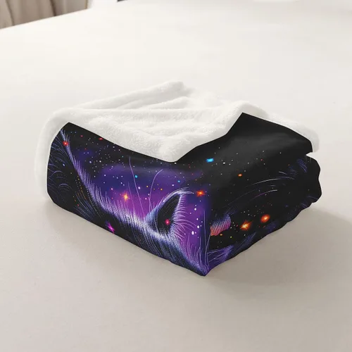 Miniatura 5 de Manfei Manta Kawaii con estampado de gato estrellado para niños y niñas, decoración de habitación de niños y niñas, manta negra Kawaii animal