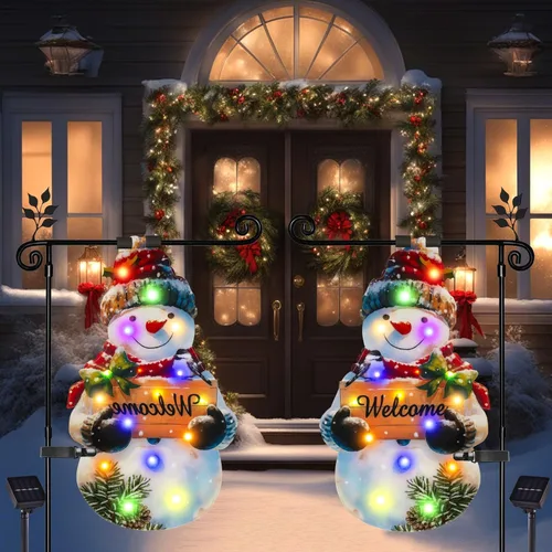 Miniatura 4 de Bandera de Navidad iluminada para jardín de 22 x 13, 8 modos de doble cara, decoraciones solares de Navidad al aire libre con bandera LED