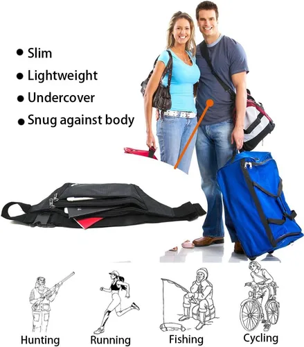 Miniatura 6 de Bolsa de cintura ultrafino con ranuras c/visualización para tarjeta de crédito, para deportes, aire libre, correr, caminar, viajes.